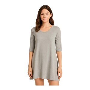 Joan Vass Knit Hi Lo Mini Dress~Size Small~Heather Grey Short Sleeve Artsy L6 22